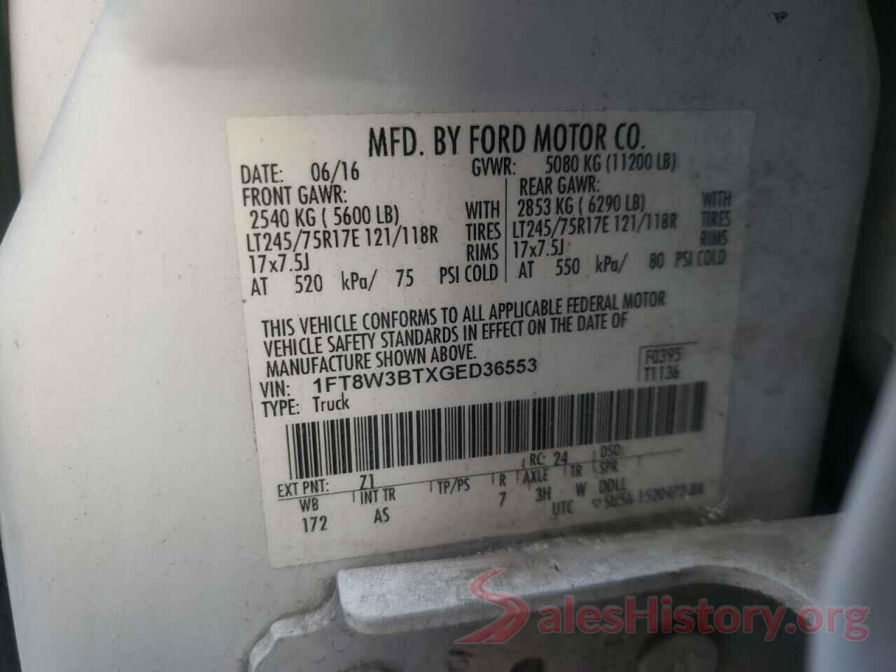 1FT8W3BTXGED36553 2016 FORD F350