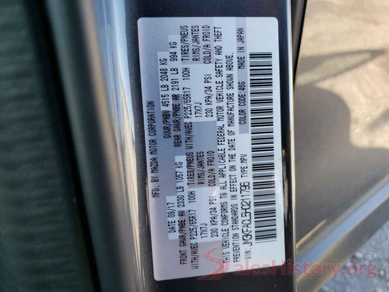 JM3KFACL5H0211796 2017 MAZDA CX-5