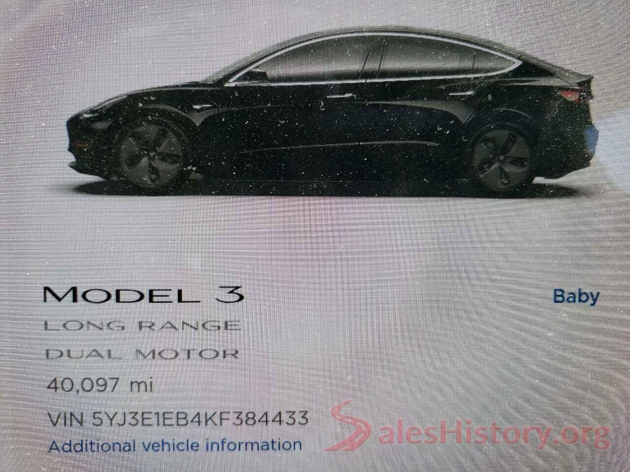 5YJ3E1EB4KF384433 2019 TESLA MODEL 3