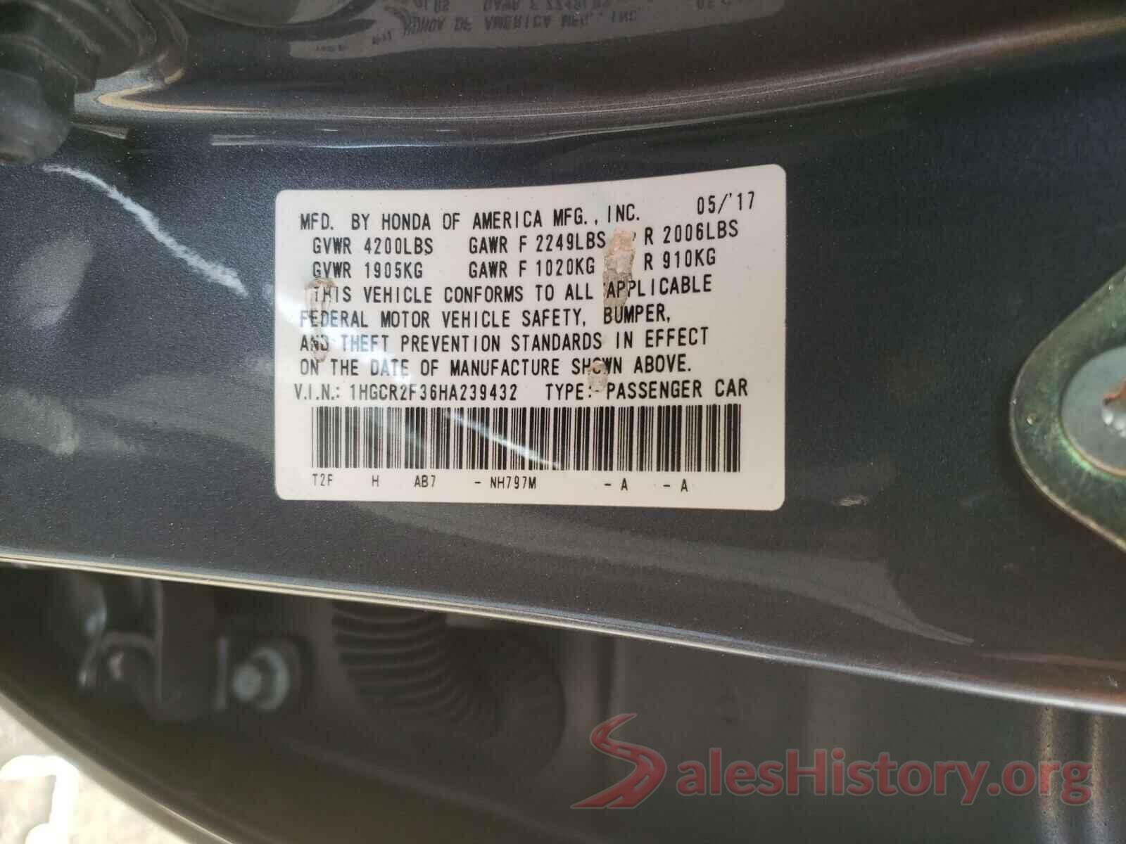 1HGCR2F36HA239432 2017 HONDA ACCORD