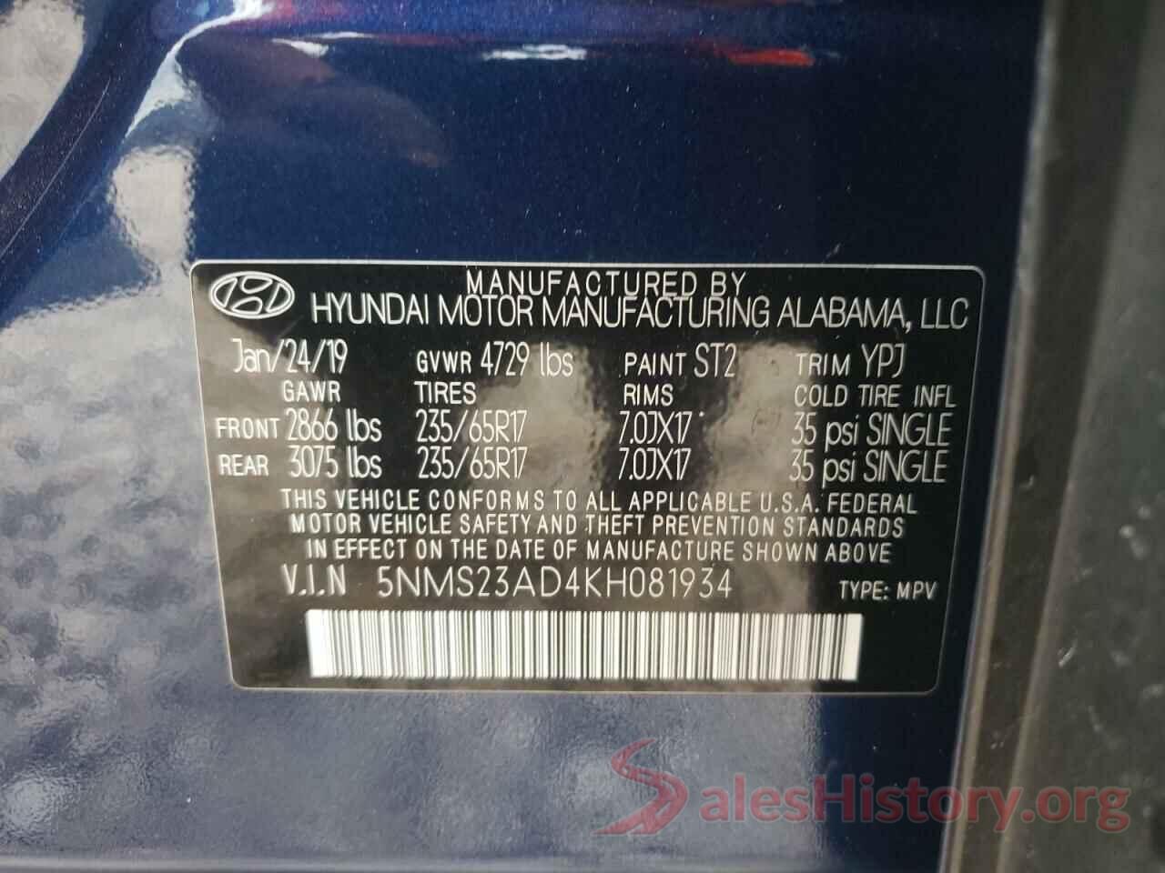 5NMS23AD4KH081934 2019 HYUNDAI SANTA FE