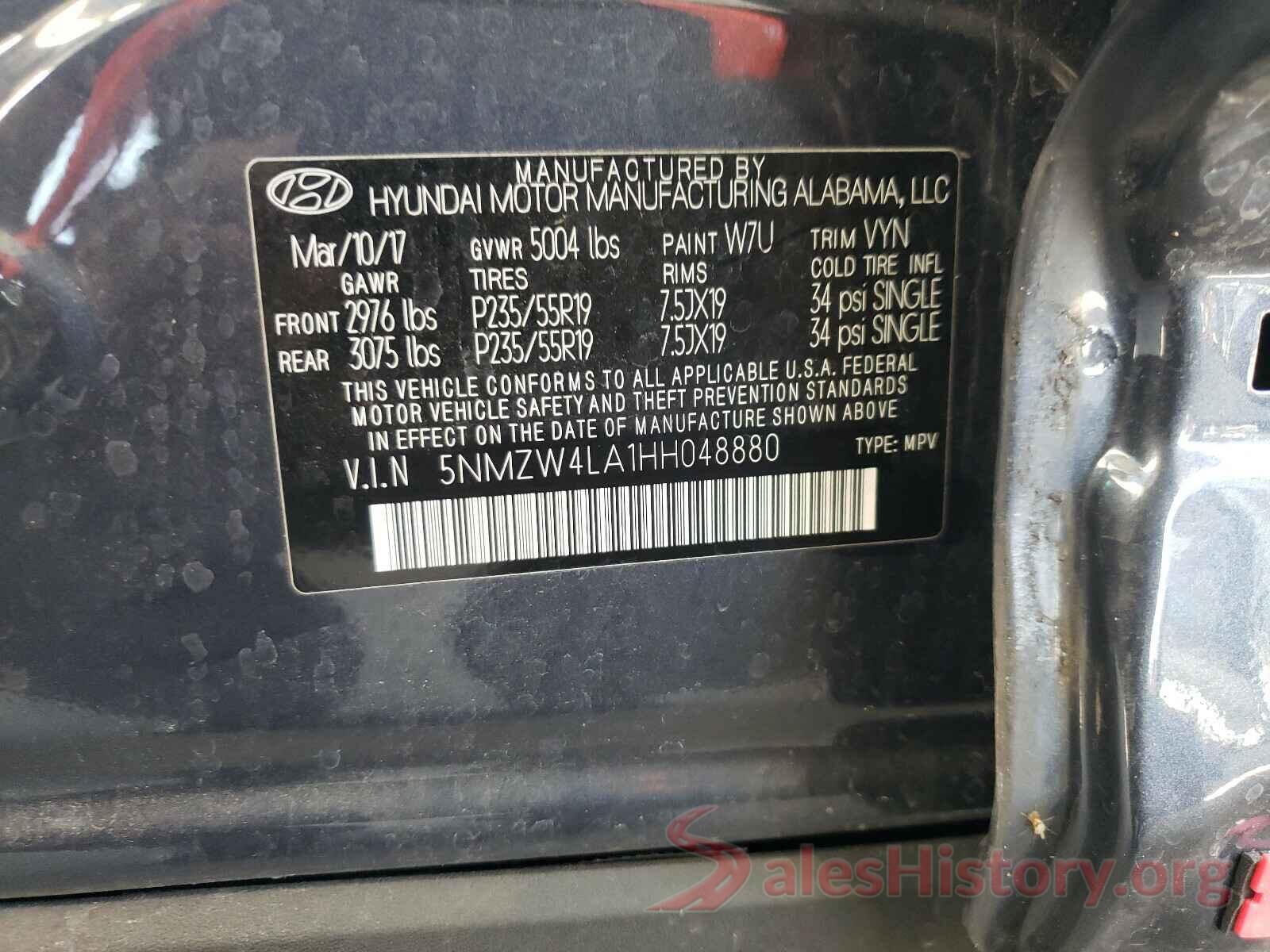 5NMZW4LA1HH048880 2017 HYUNDAI SANTA FE