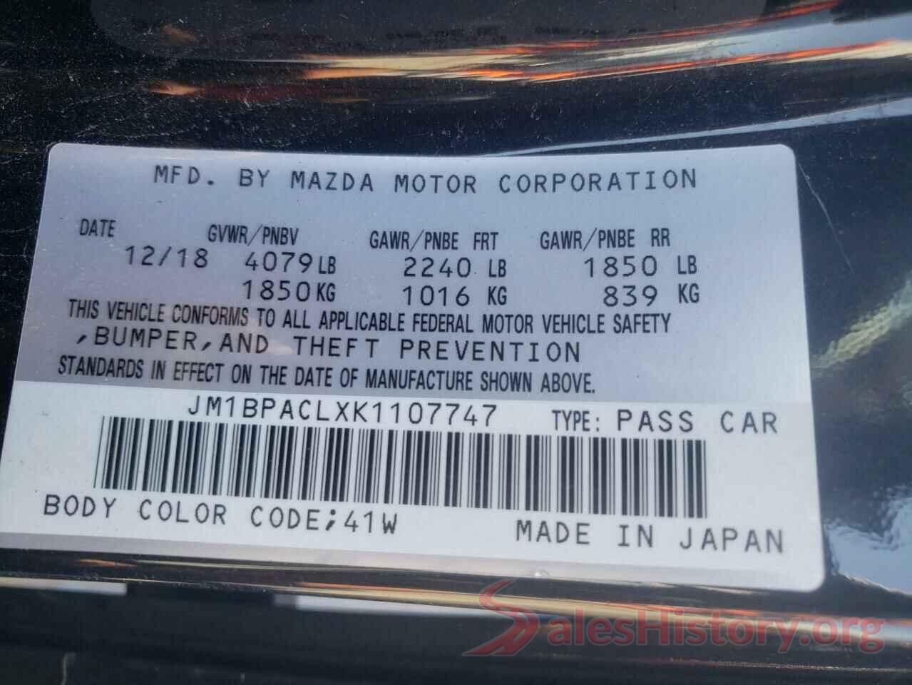 JM1BPACLXK1107747 2019 MAZDA 3