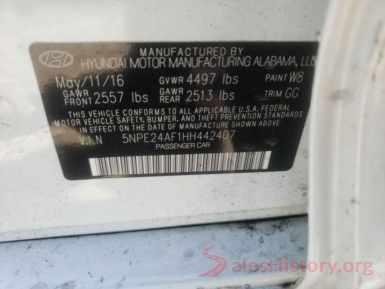 5NPE24AF1HH442407 2017 HYUNDAI SONATA