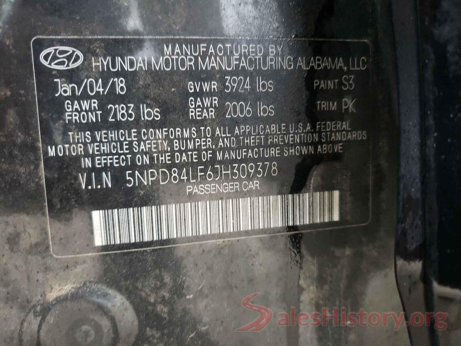 5NPD84LF6JH309378 2018 HYUNDAI ELANTRA