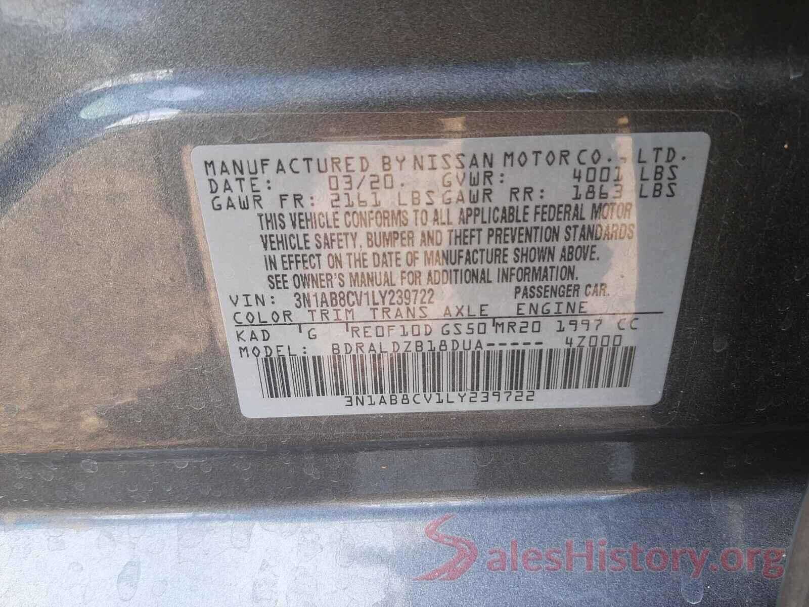 3N1AB8CV1LY239722 2020 NISSAN SENTRA