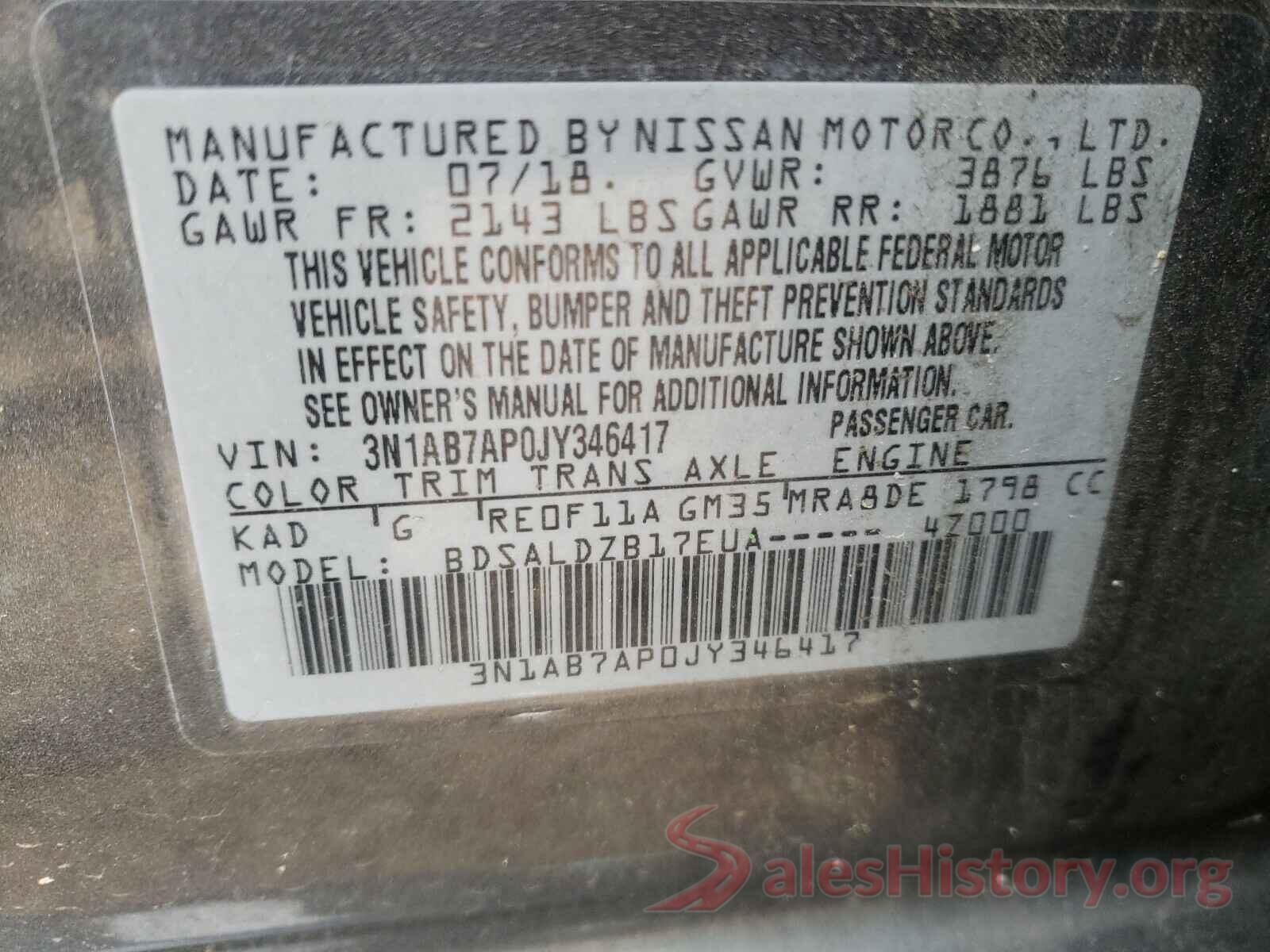 3N1AB7AP0JY346417 2018 NISSAN SENTRA