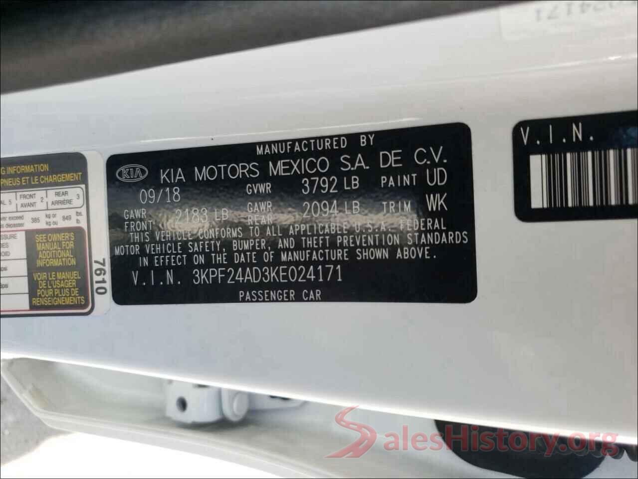 3KPF24AD3KE024171 2019 KIA FORTE