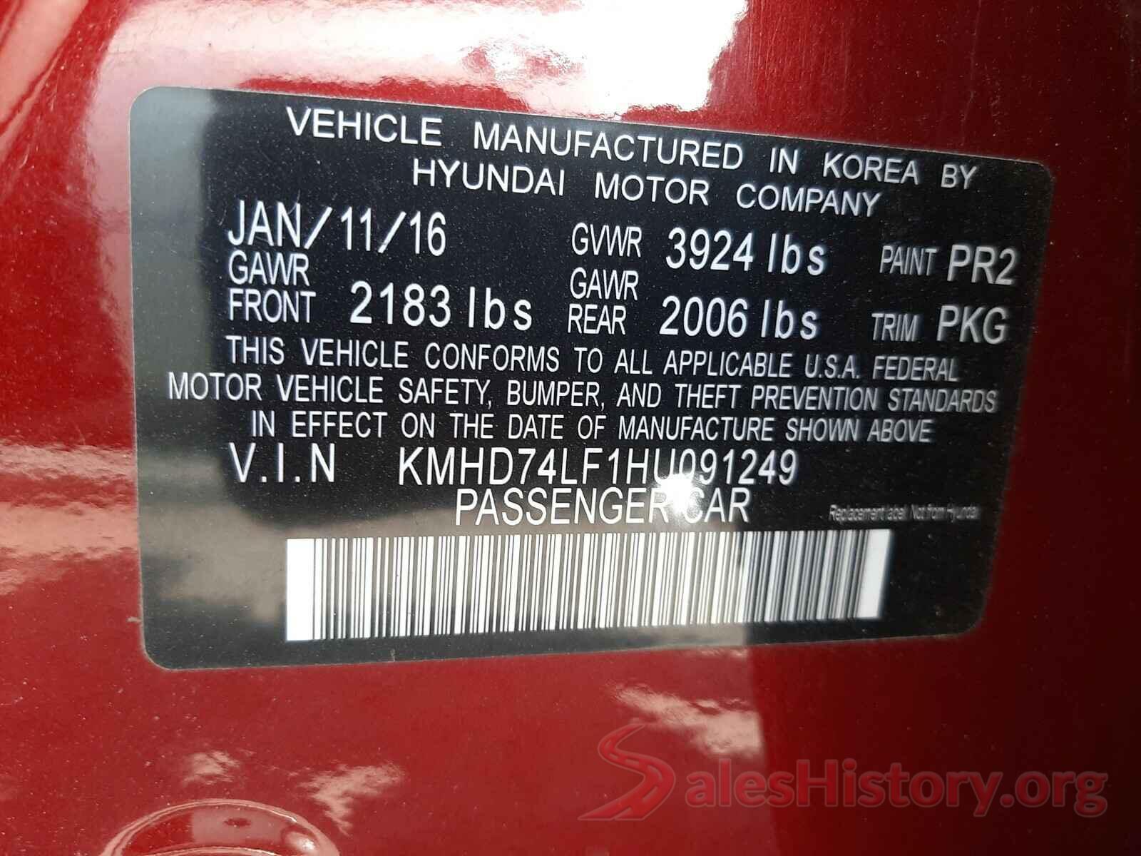 KMHD74LF1HU091249 2017 HYUNDAI ELANTRA