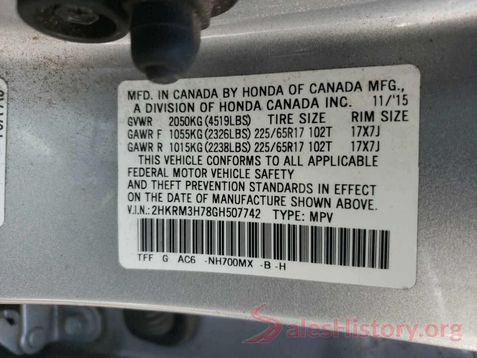 2HKRM3H78GH507742 2016 HONDA CRV