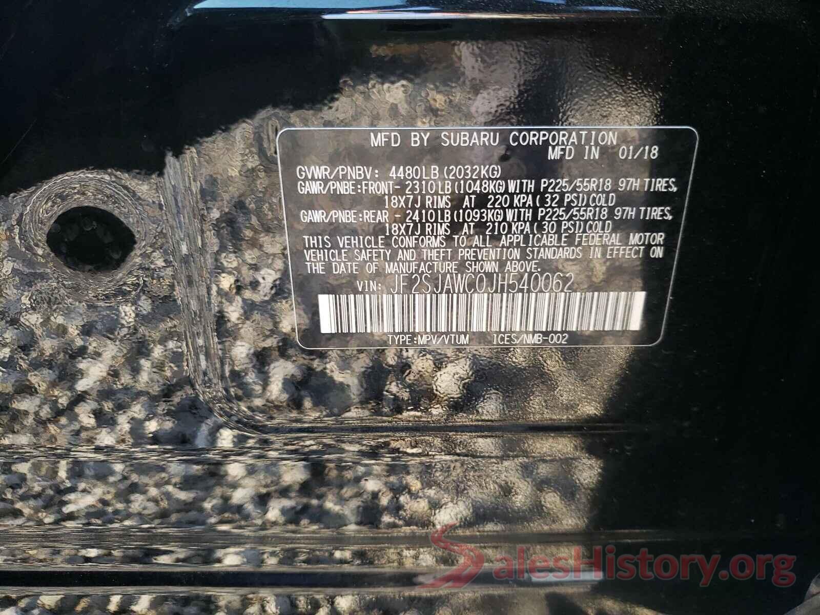 JF2SJAWC0JH540062 2018 SUBARU FORESTER