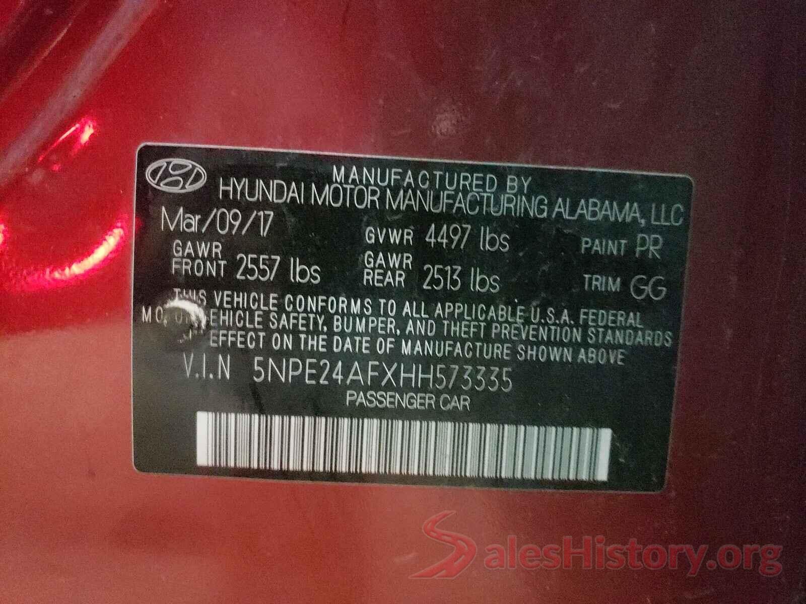 5NPE24AFXHH573335 2017 HYUNDAI SONATA