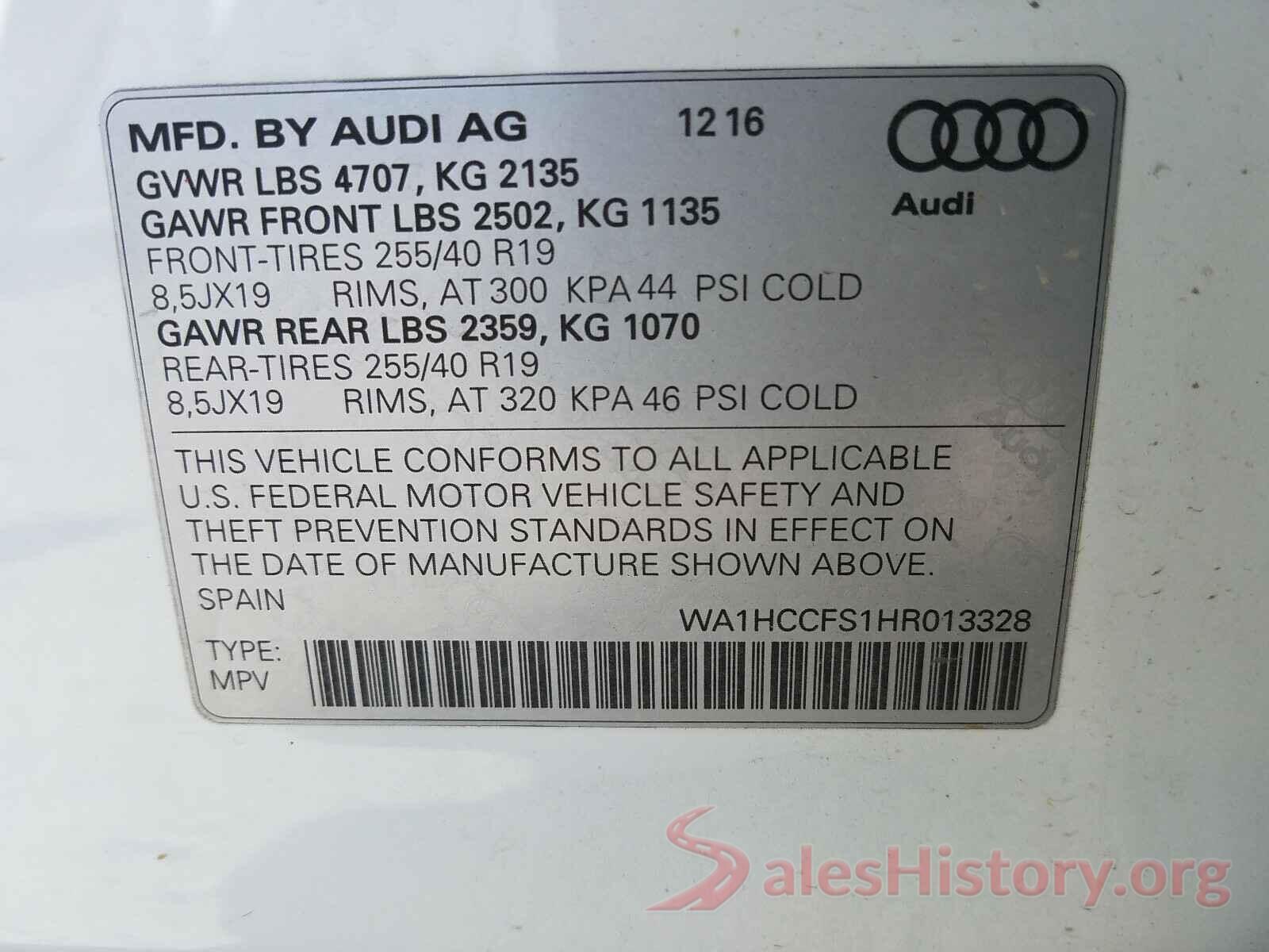 WA1HCCFS1HR013328 2017 AUDI Q3