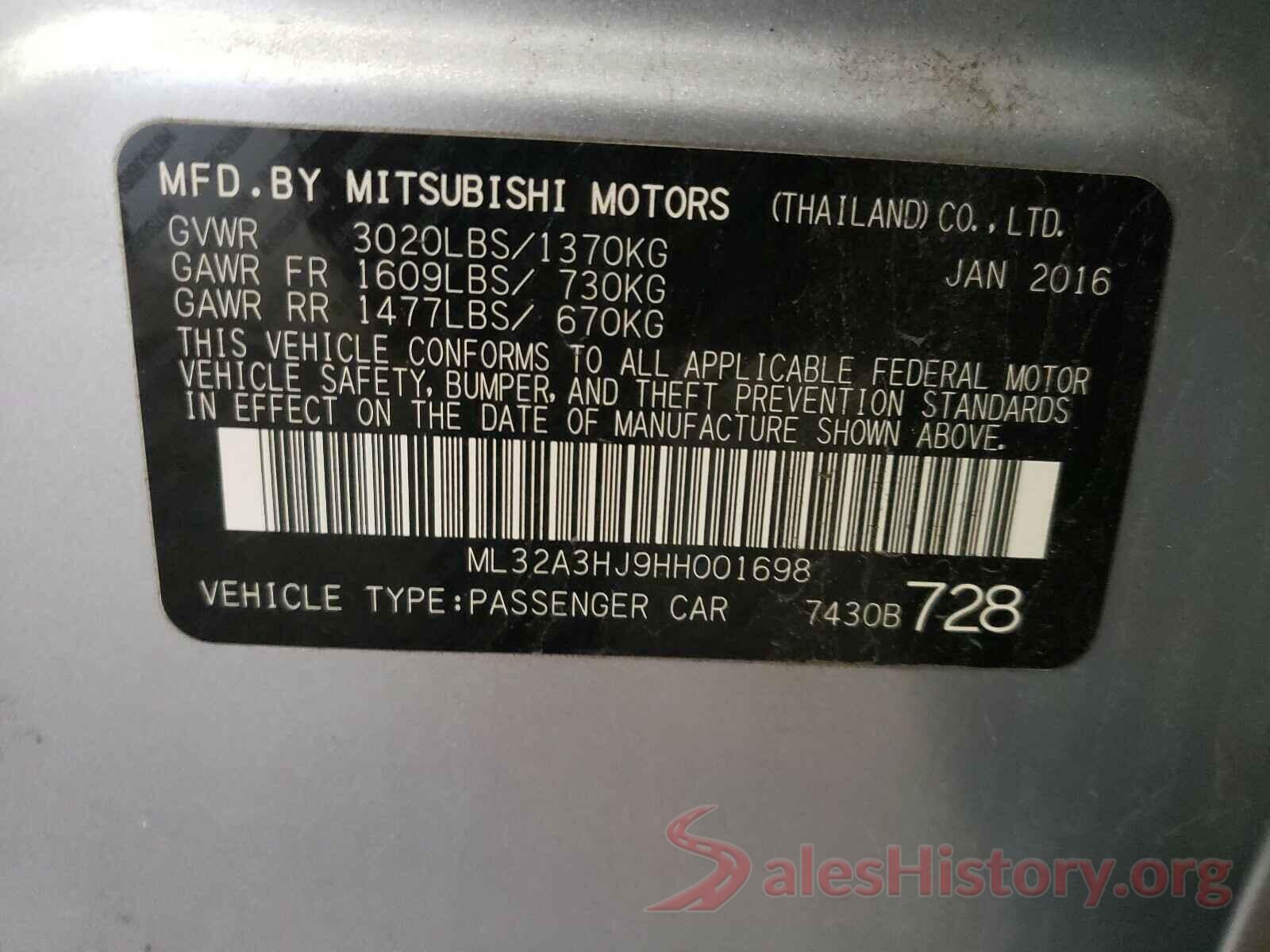 ML32A3HJ9HH001698 2017 MITSUBISHI MIRAGE