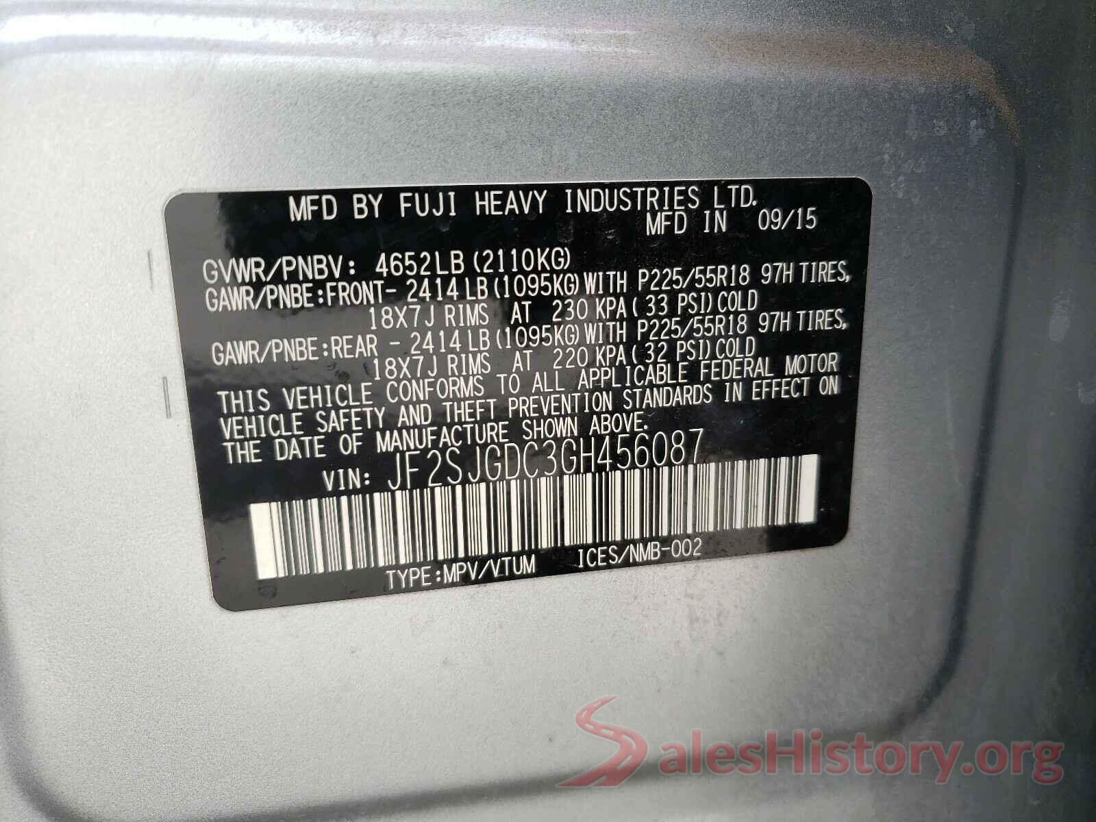 JF2SJGDC3GH456087 2016 SUBARU FORESTER