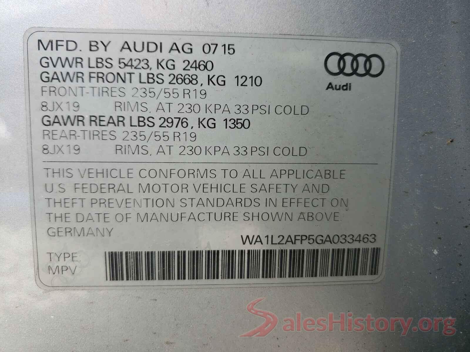 WA1L2AFP5GA033463 2016 AUDI Q5