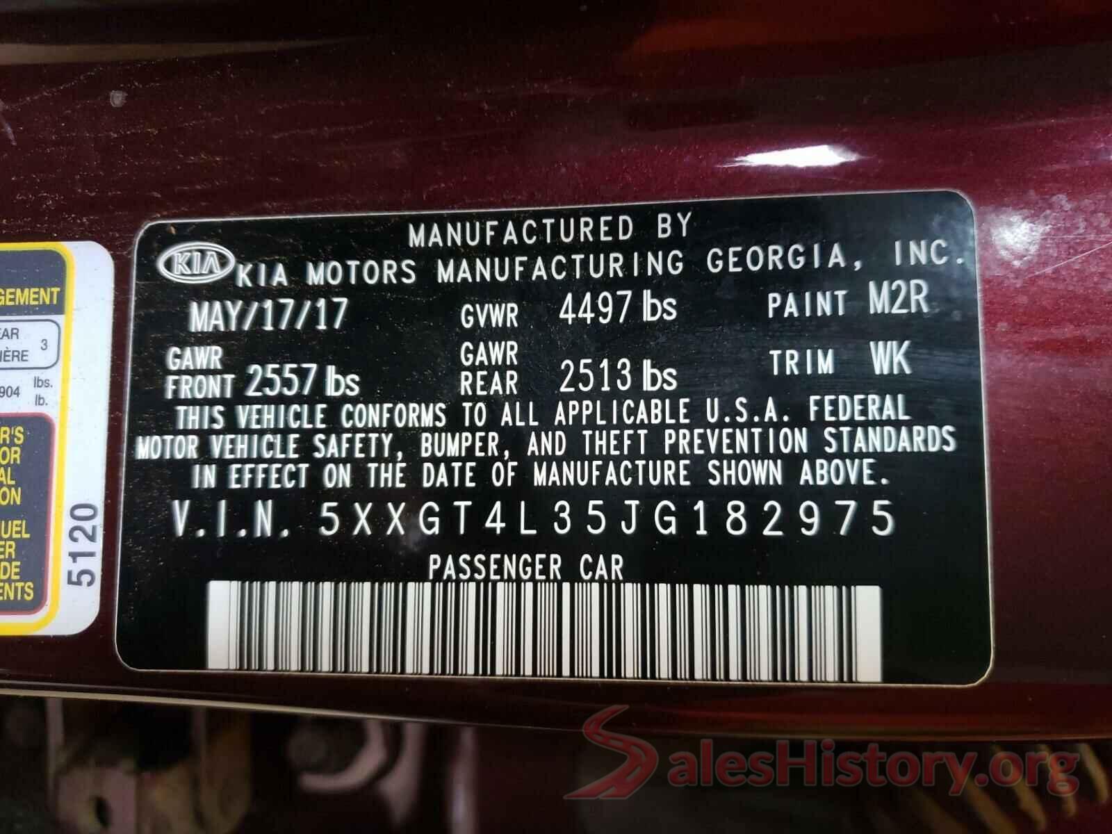 5XXGT4L35JG182975 2018 KIA OPTIMA