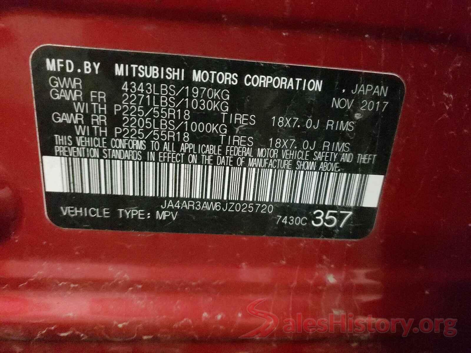 JA4AR3AW6JZ025720 2018 MITSUBISHI OUTLANDER