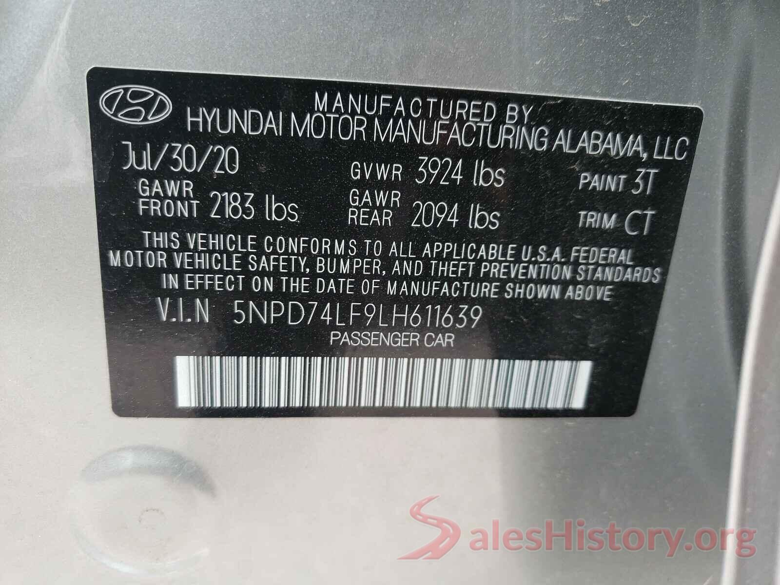 5NPD74LF9LH611639 2020 HYUNDAI ELANTRA