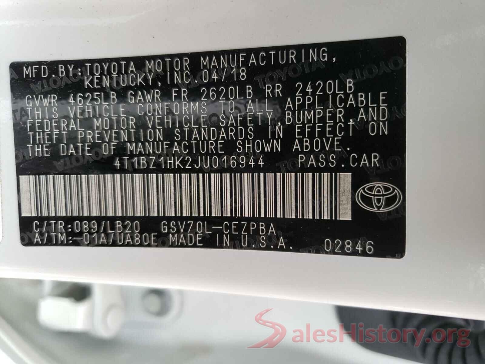 4T1BZ1HK2JU016944 2018 TOYOTA CAMRY