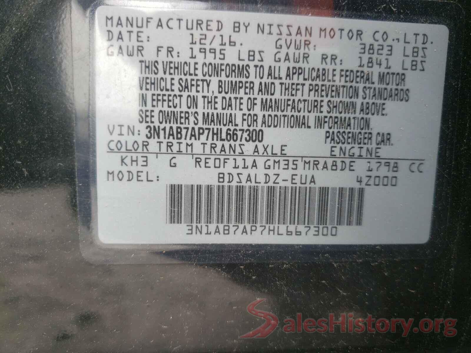 3N1AB7AP7HL667300 2017 NISSAN SENTRA