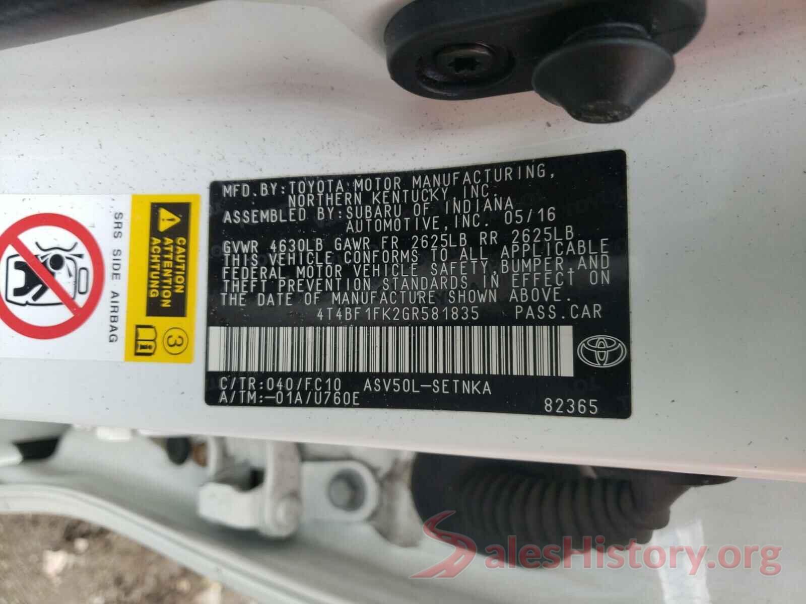 4T4BF1FK2GR581835 2016 TOYOTA CAMRY