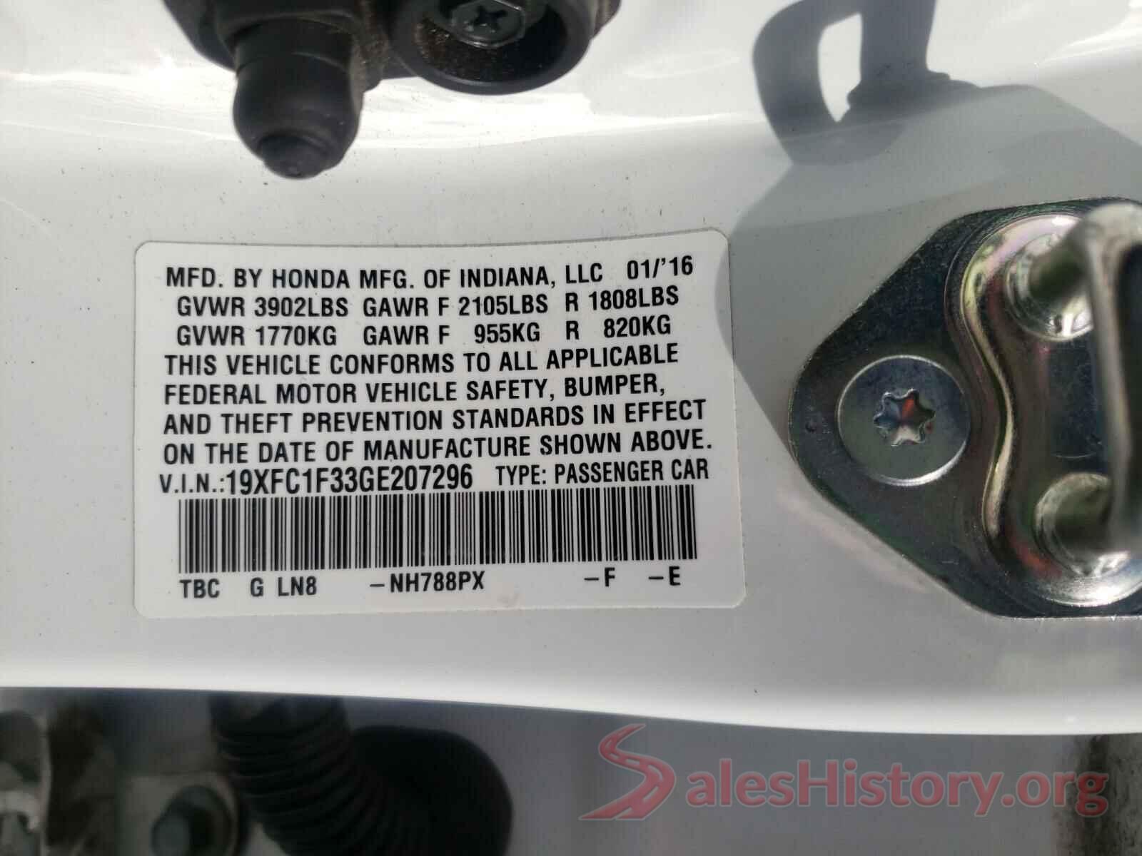 19XFC1F33GE207296 2016 HONDA CIVIC