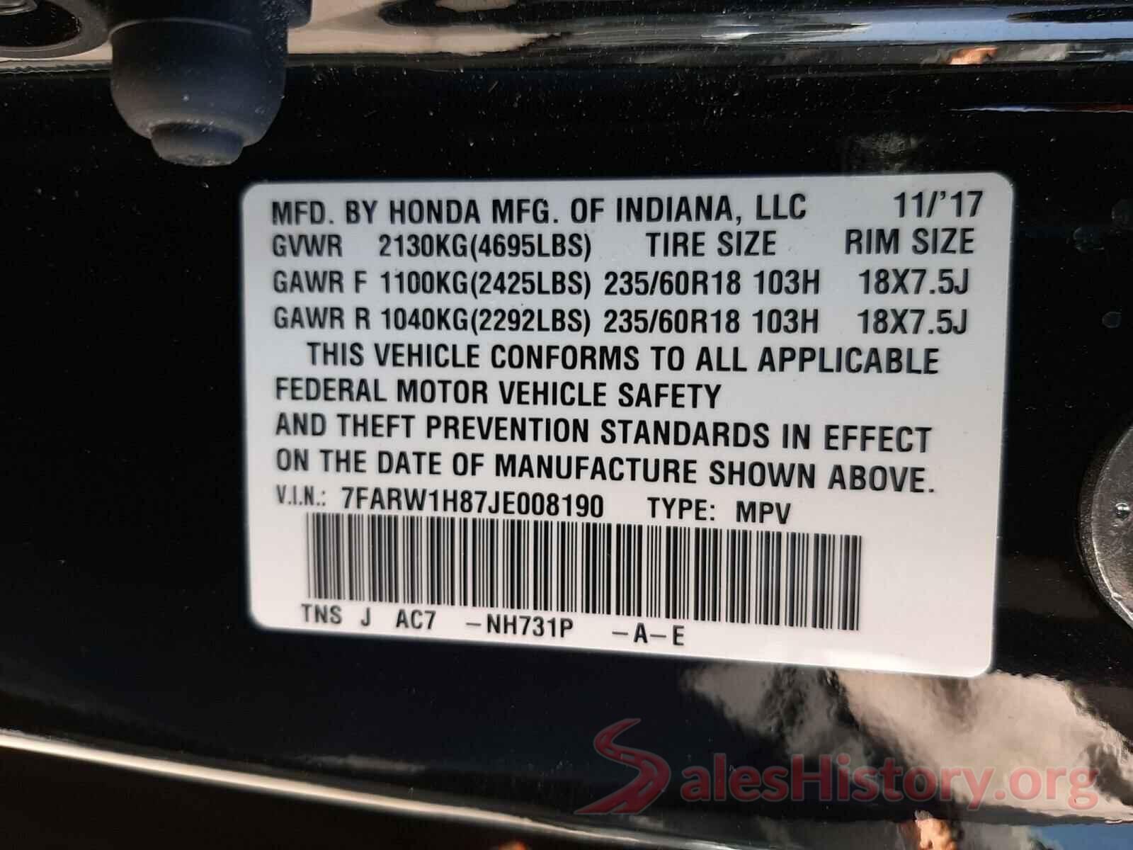 7FARW1H87JE008190 2018 HONDA CRV