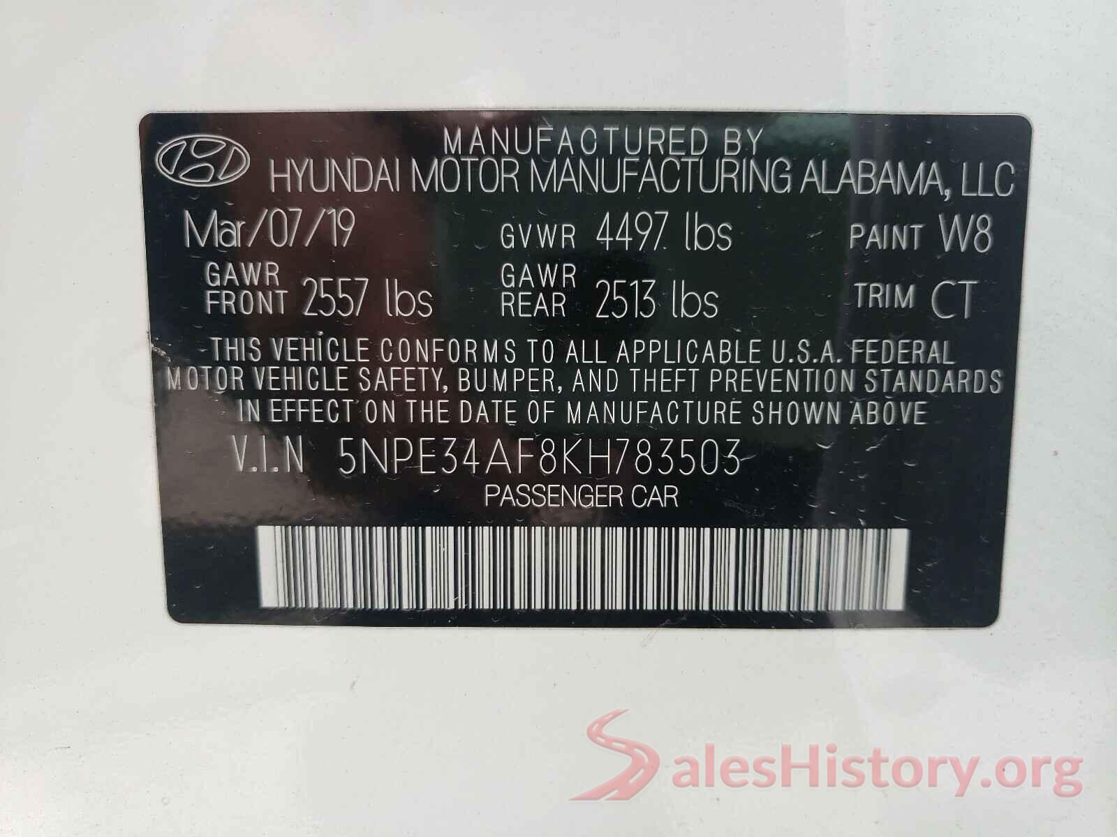 5NPE34AF8KH783503 2019 HYUNDAI SONATA