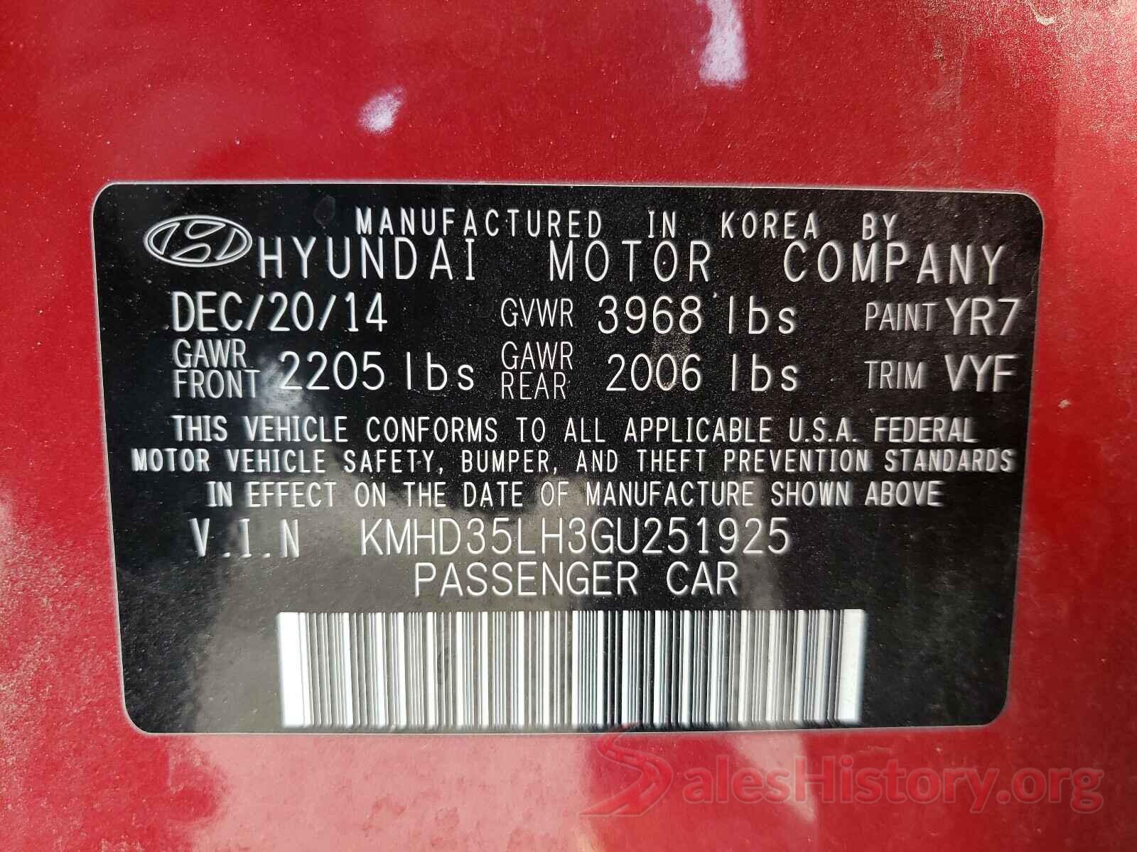 KMHD35LH3GU251925 2016 HYUNDAI ELANTRA