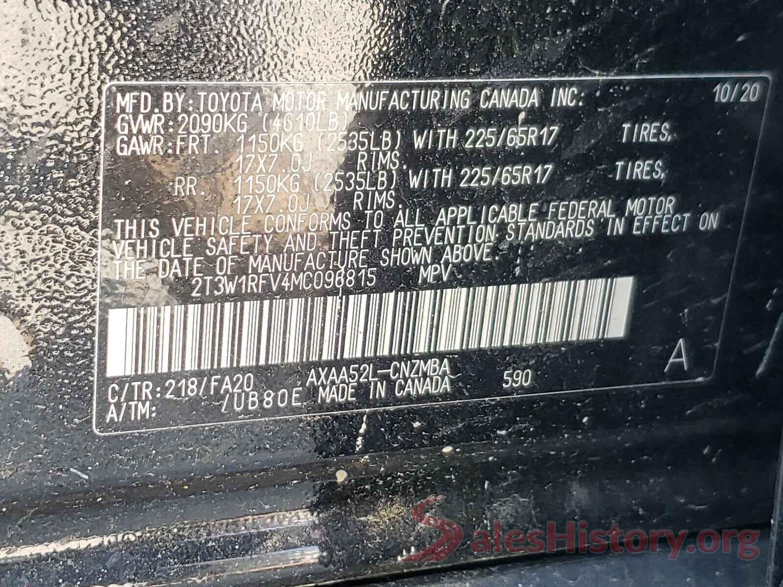 2T3W1RFV4MC096815 2021 TOYOTA RAV4