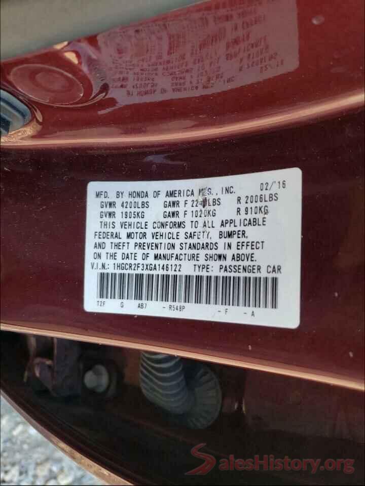 1HGCR2F3XGA146122 2016 HONDA ACCORD