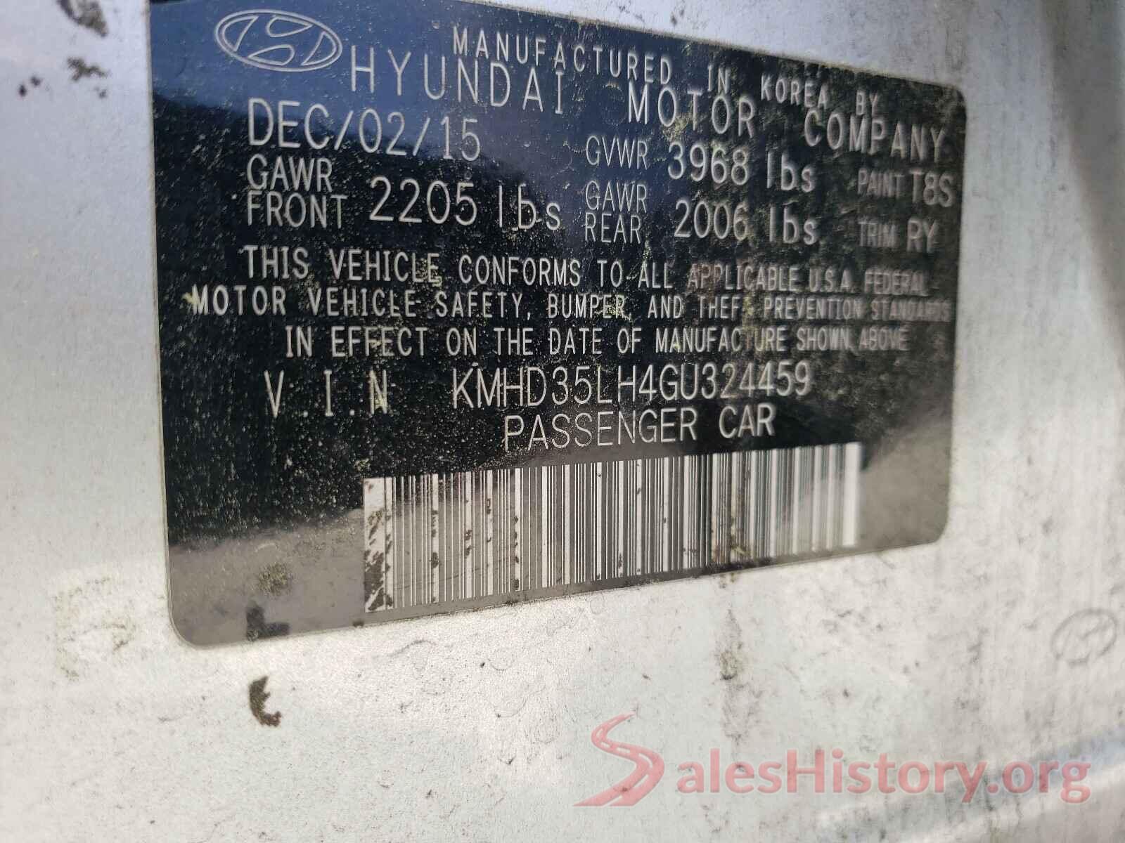 KMHD35LH4GU324459 2016 HYUNDAI ELANTRA