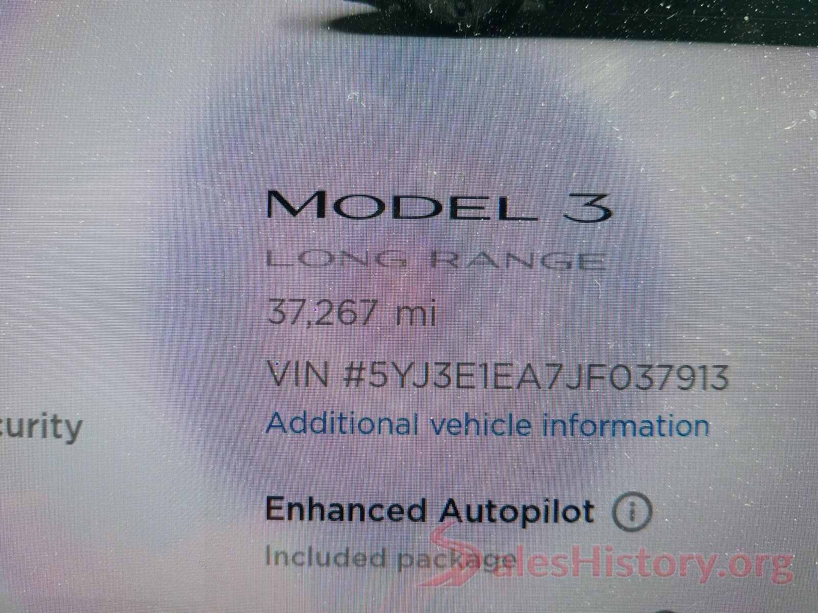 5YJ3E1EA7JF037913 2018 TESLA MODEL 3