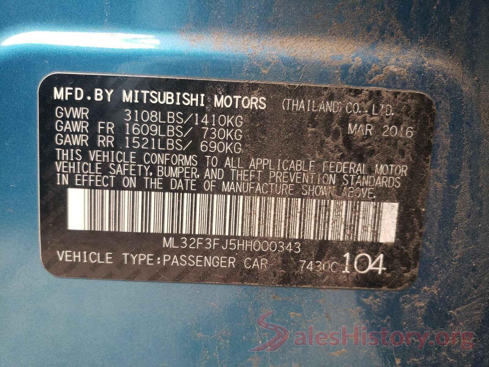 ML32F3FJ5HH000343 2017 MITSUBISHI MIRAGE