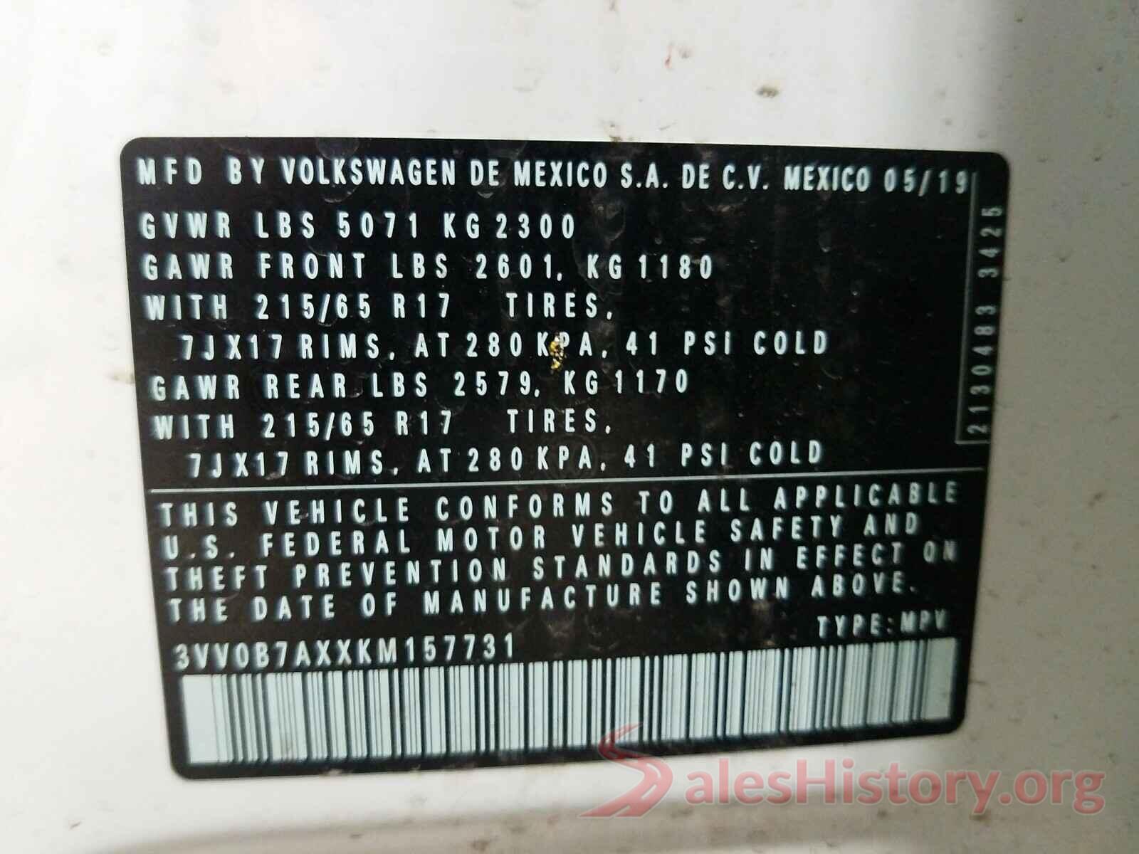 3VV0B7AXXKM157731 2019 VOLKSWAGEN TIGUAN