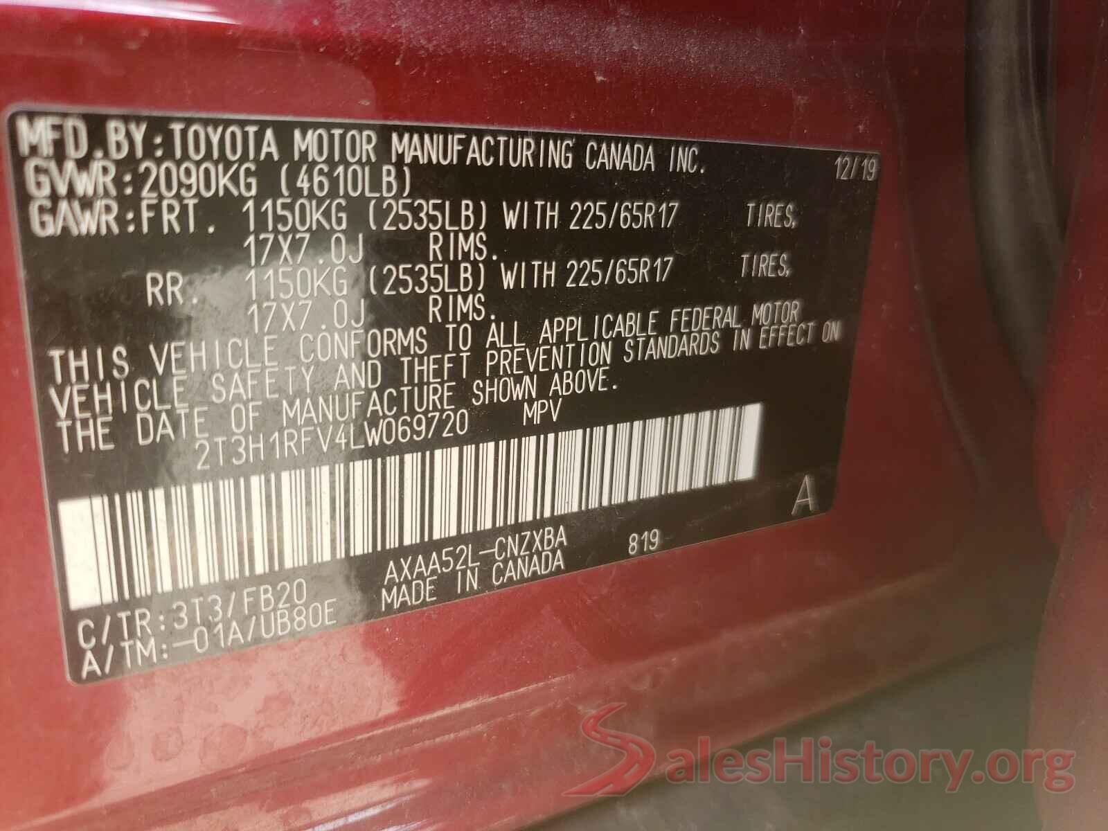 2T3H1RFV4LW069720 2020 TOYOTA RAV4