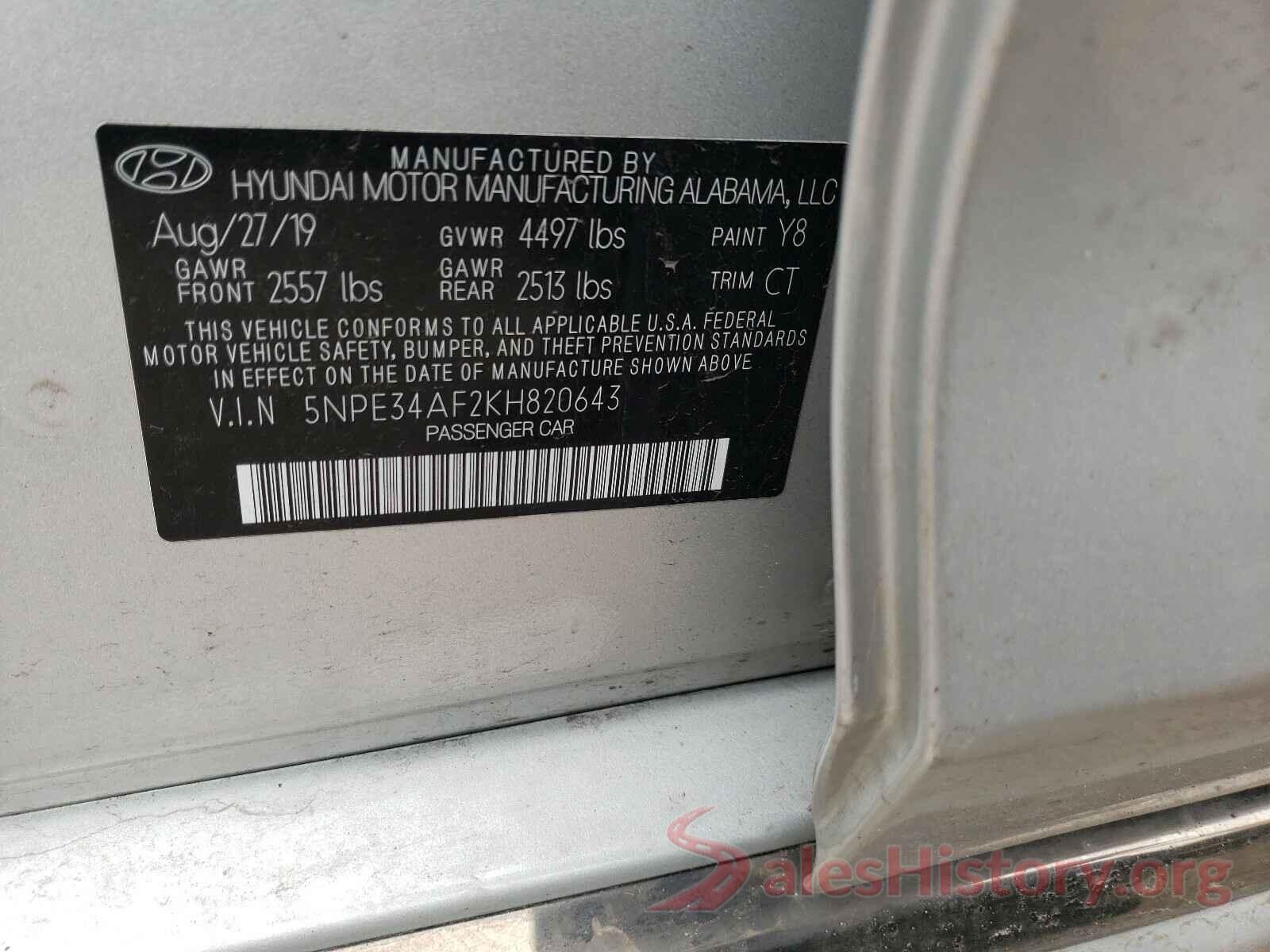 5NPE34AF2KH820643 2019 HYUNDAI SONATA