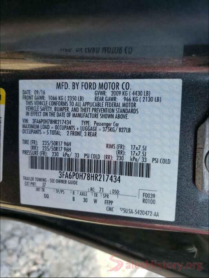 3FA6P0H78HR217434 2017 FORD FUSION