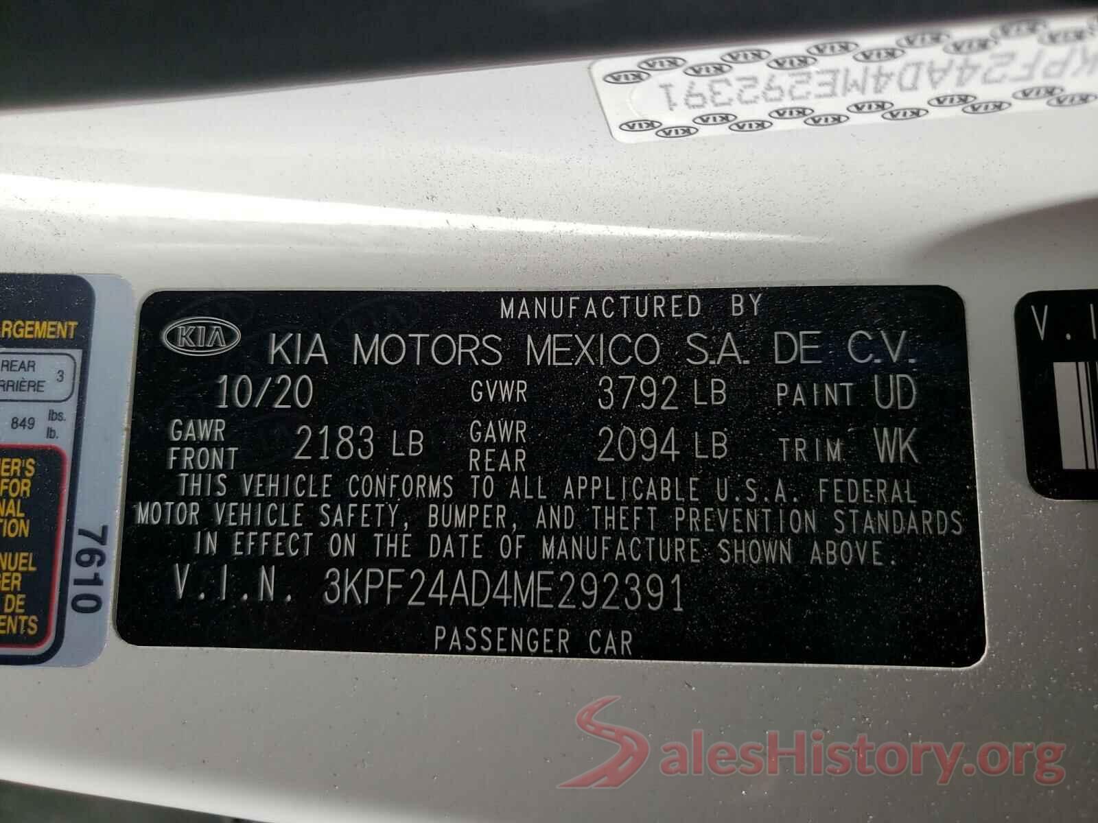 3KPF24AD4ME292391 2021 KIA FORTE