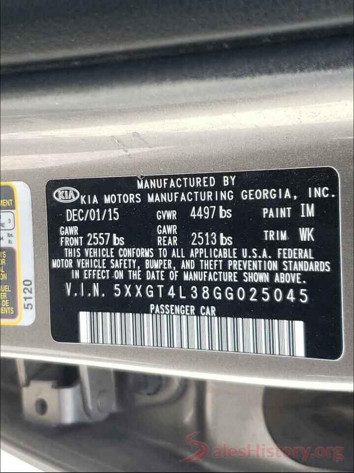 5XXGT4L38GG025045 2016 KIA OPTIMA