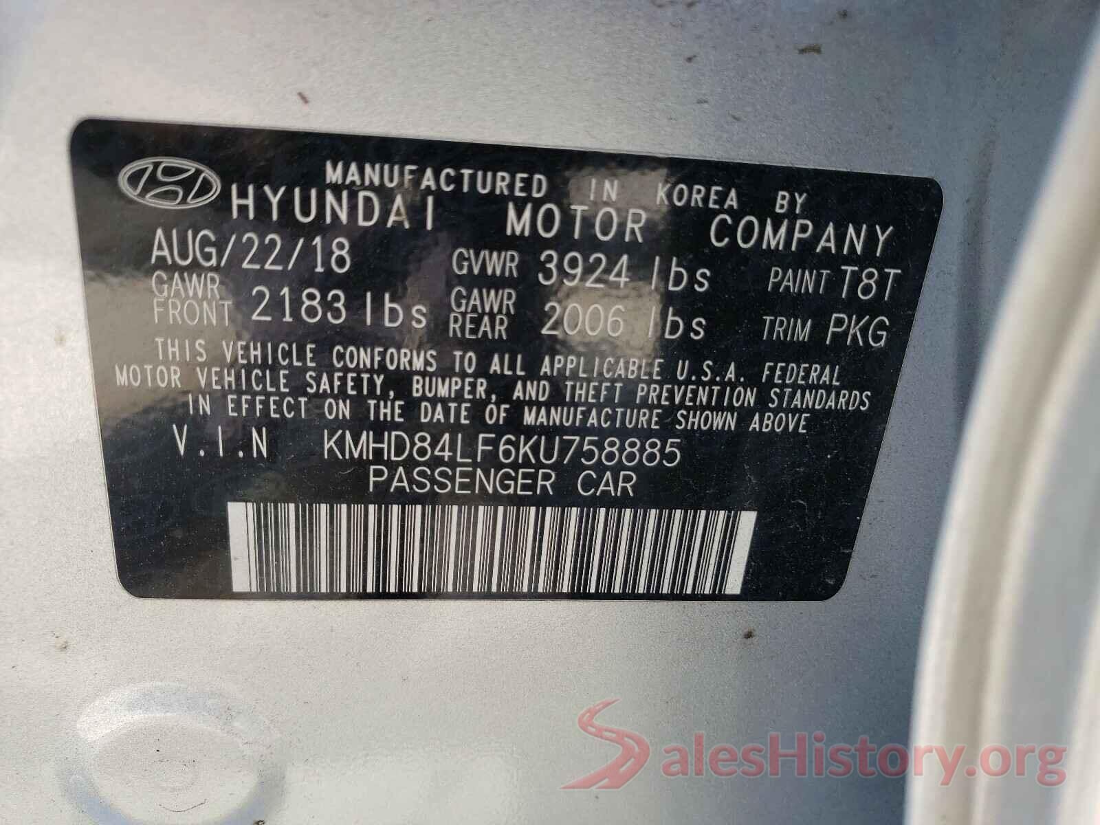 KMHD84LF6KU758885 2019 HYUNDAI ELANTRA