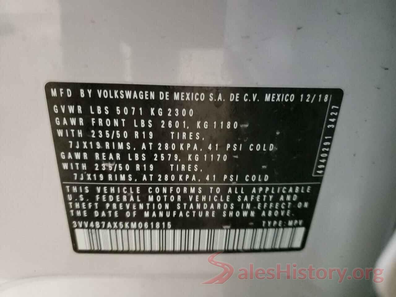 3VV4B7AX5KM061815 2019 VOLKSWAGEN TIGUAN