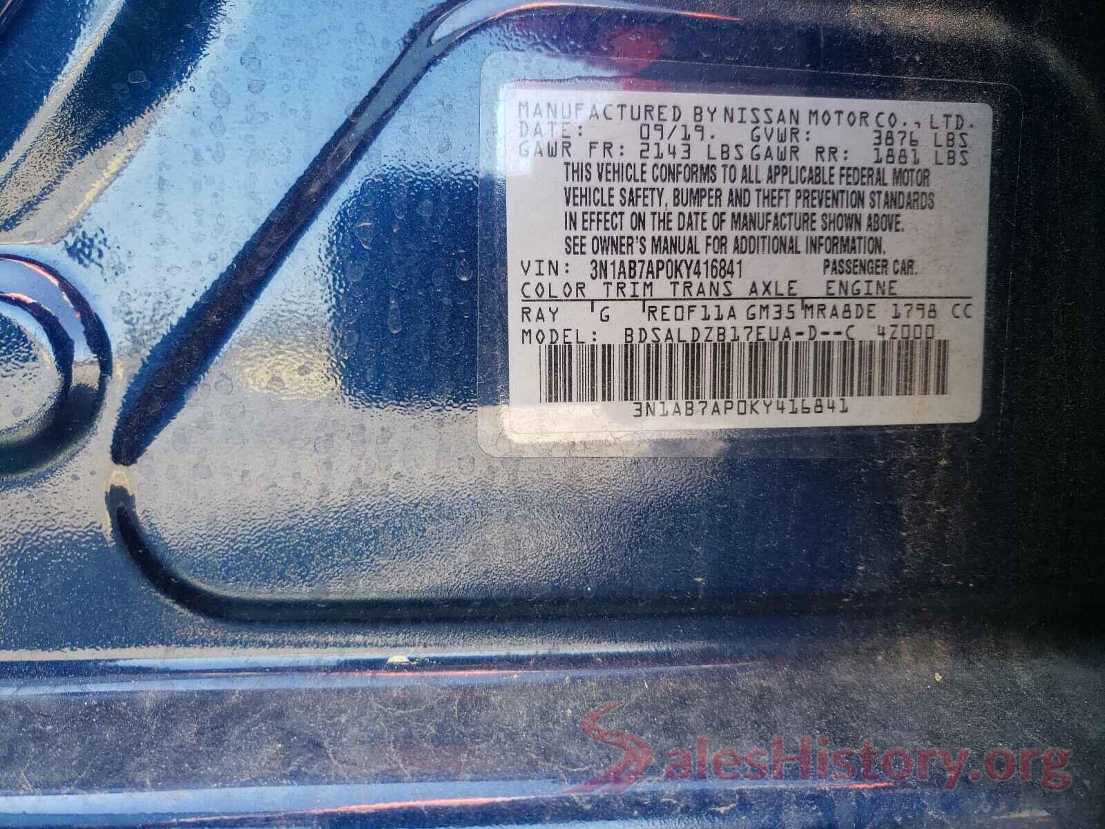 3N1AB7AP0KY416841 2019 NISSAN SENTRA