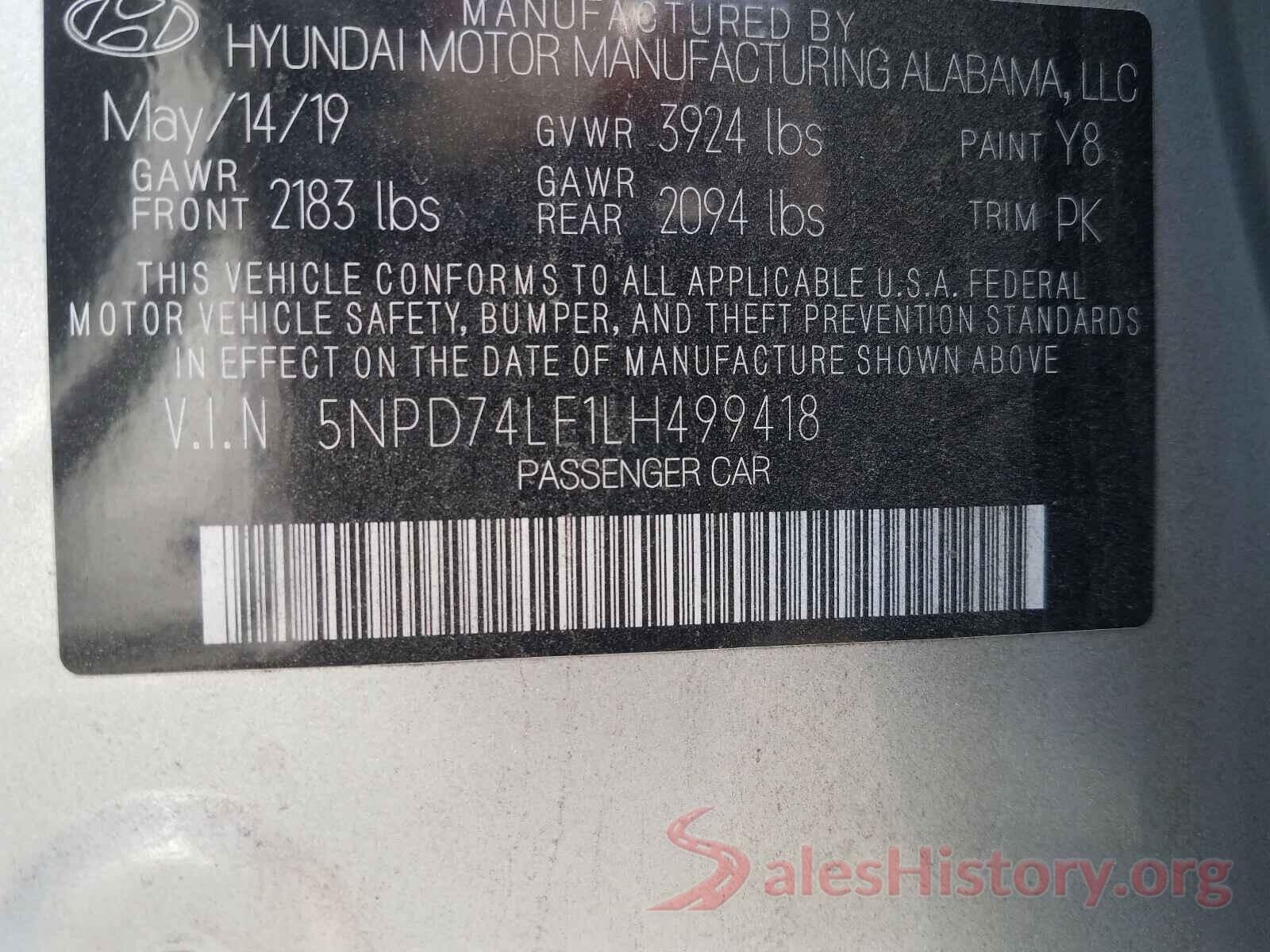 5NPD74LF1LH499418 2020 HYUNDAI ELANTRA