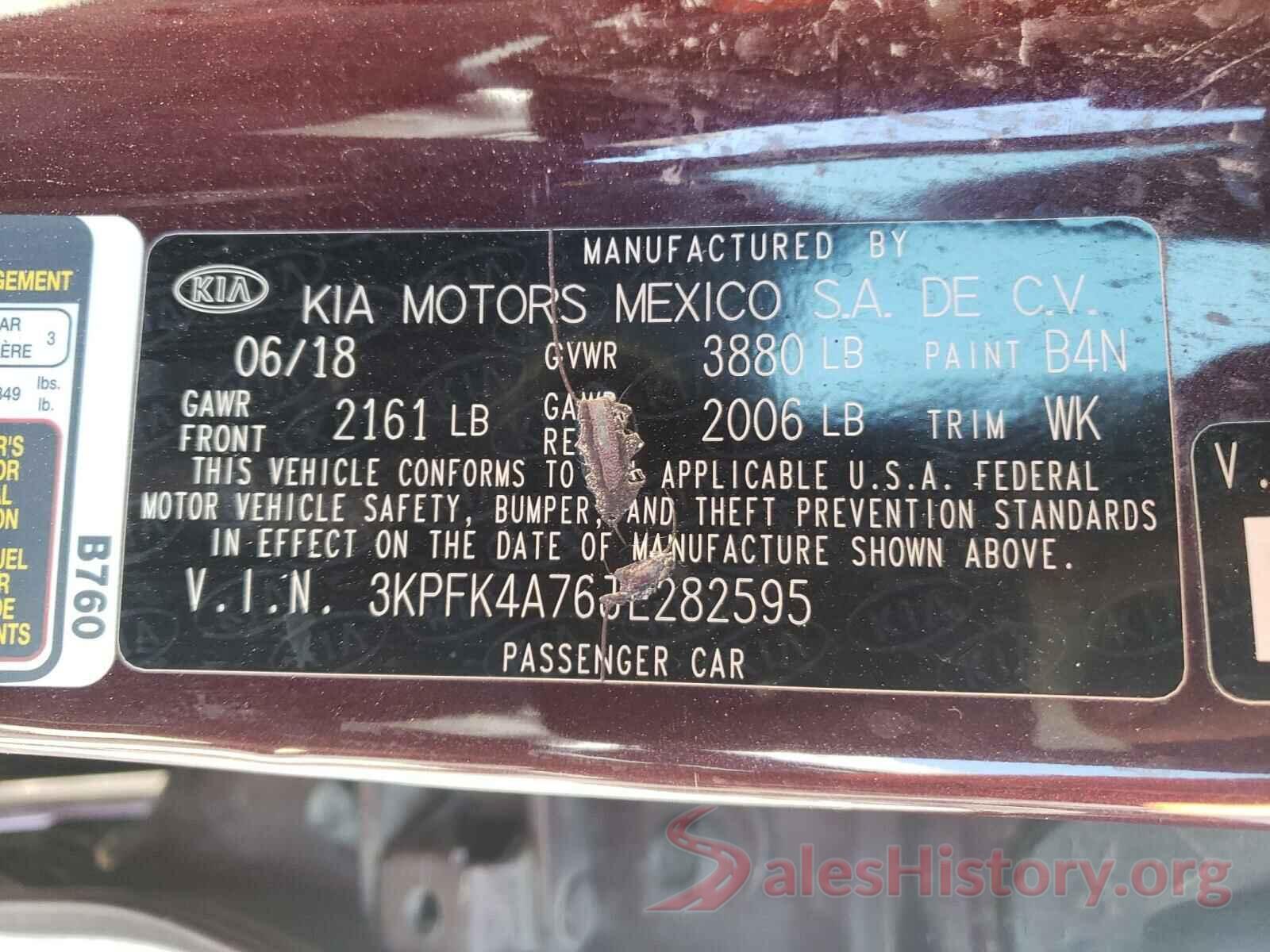 3KPFK4A76JE282595 2018 KIA FORTE