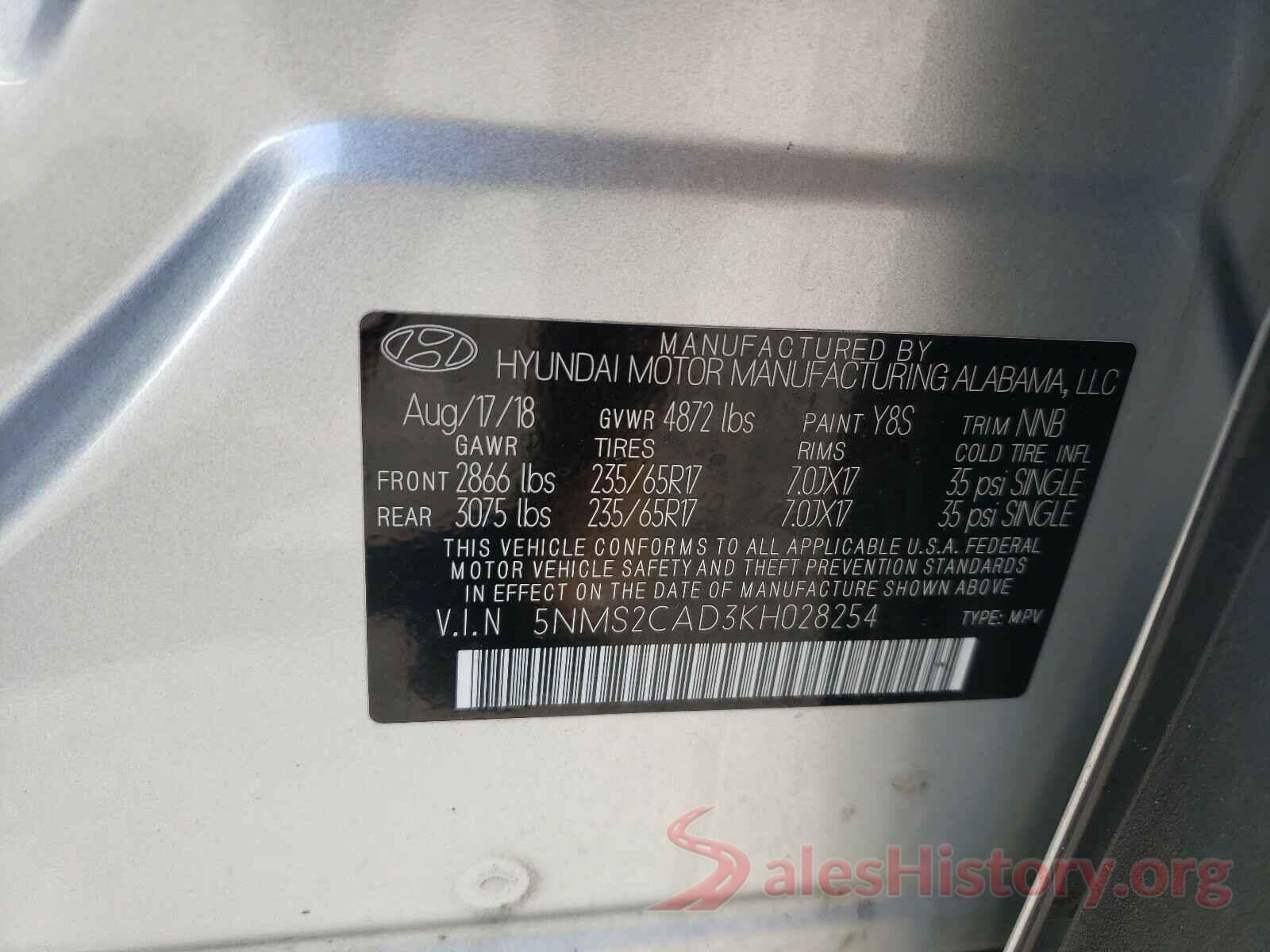 5NMS2CAD3KH028254 2019 HYUNDAI SANTA FE