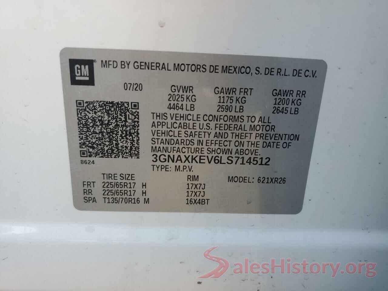 3GNAXKEV6LS714512 2020 CHEVROLET EQUINOX