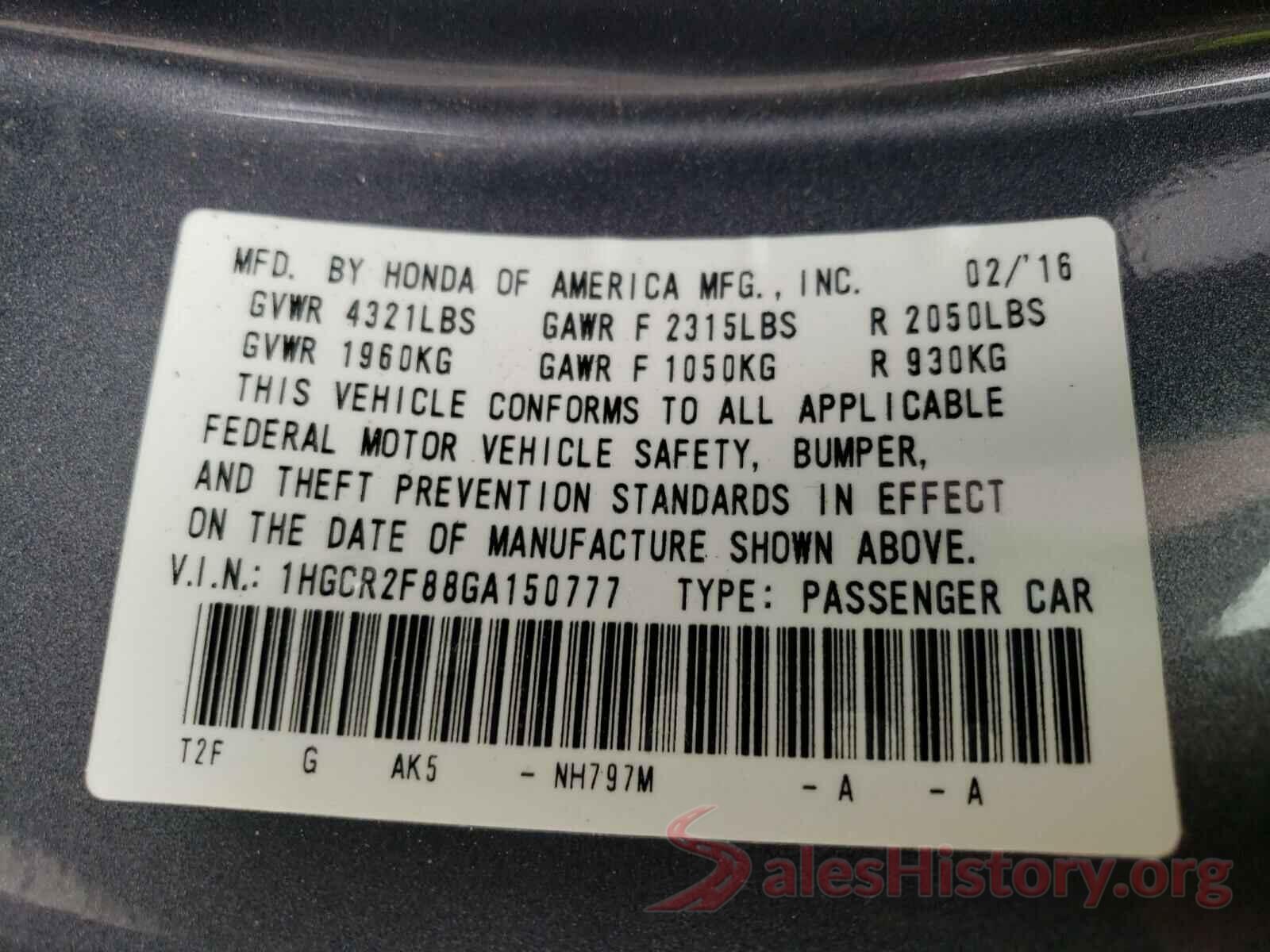 1HGCR2F88GA150777 2016 HONDA ACCORD