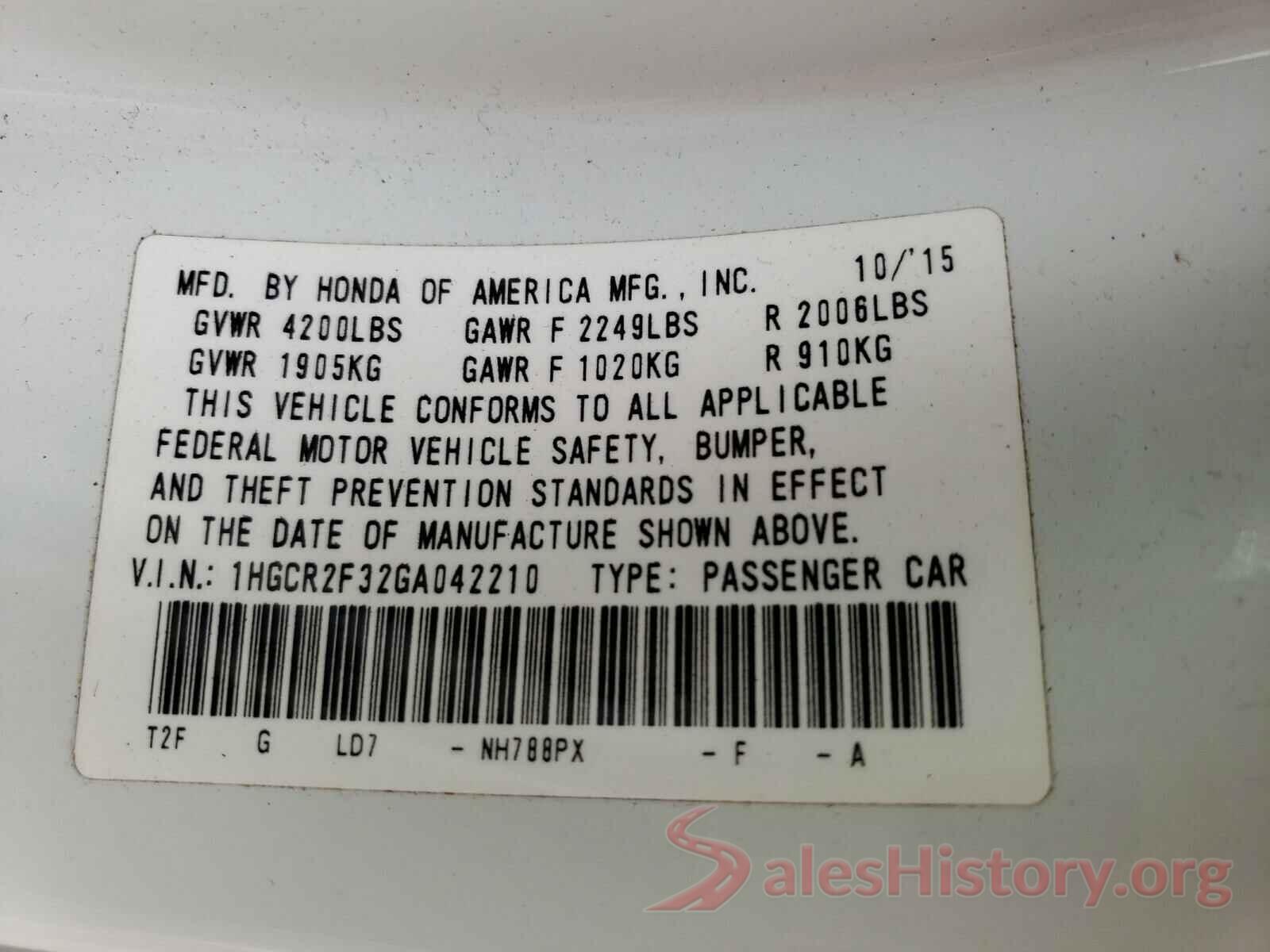 1HGCR2F32GA042210 2016 HONDA ACCORD